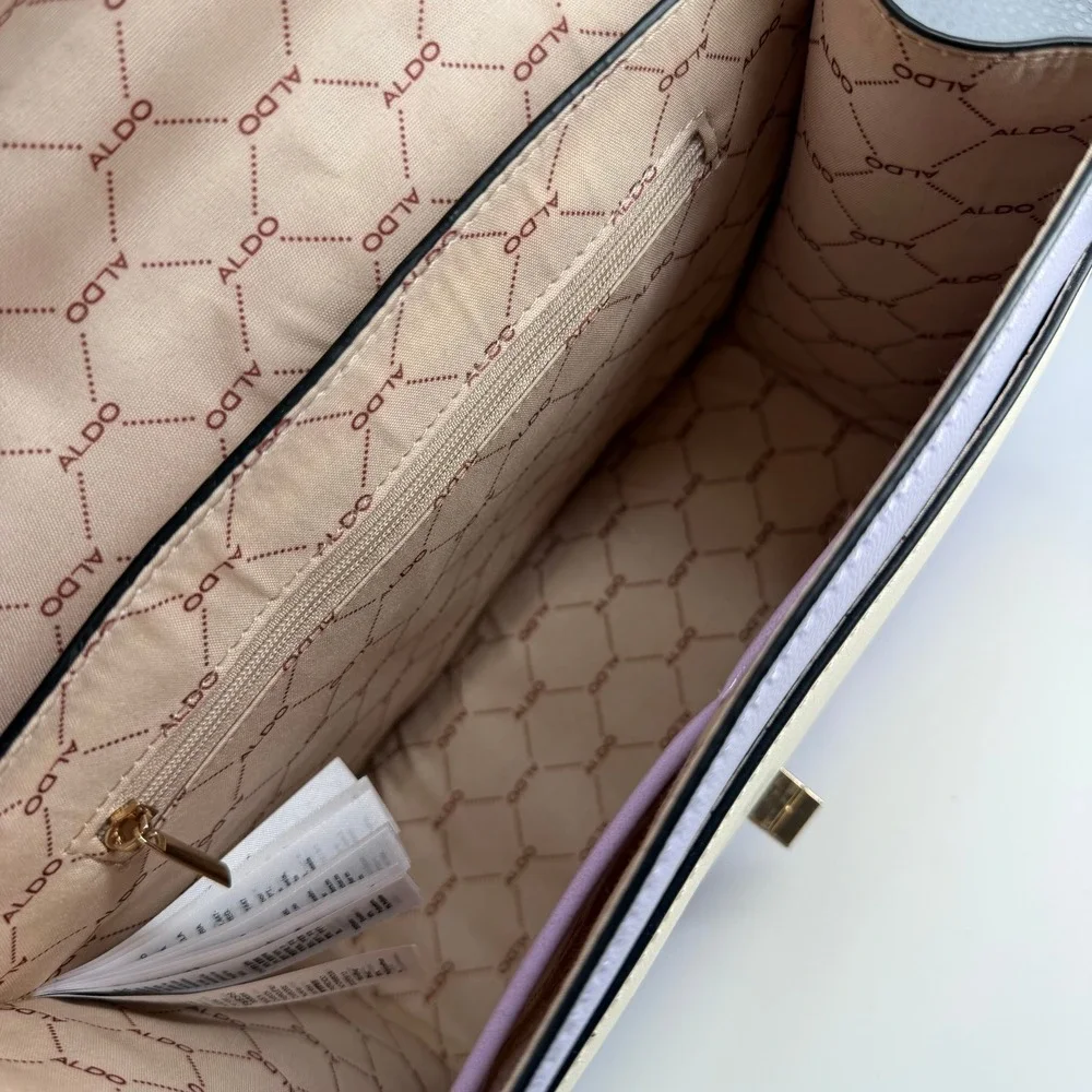 Aldo Lavender Cream Colorblock Satchel Crossbody Bag with Floral Scarf Detail